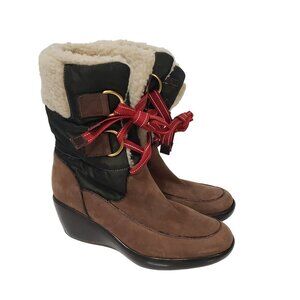 Sperry Top-Sider Weatherproof Suede Leather‎ Sherpa Lined Wedge Boots - Size